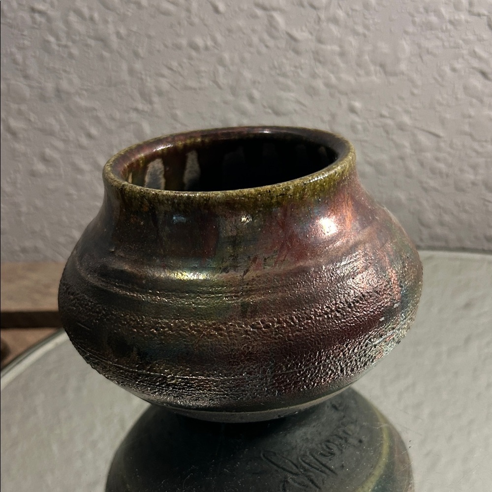 Handcrafted Iridescent Raku Pottery Vase - Multicolor - Picture 12 of 14